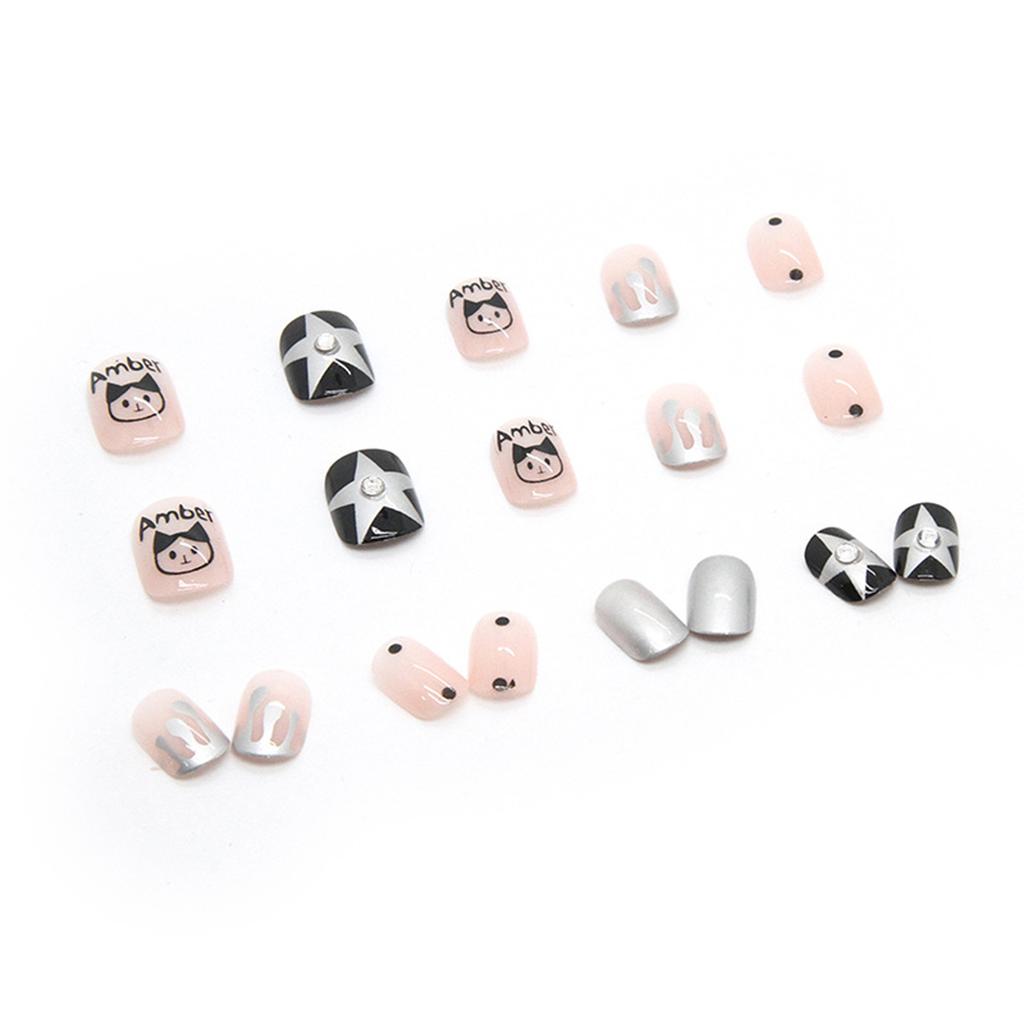 Black and Pink Fake Nails Good Workmanship Natural Appearance for Daily Nails Decoration