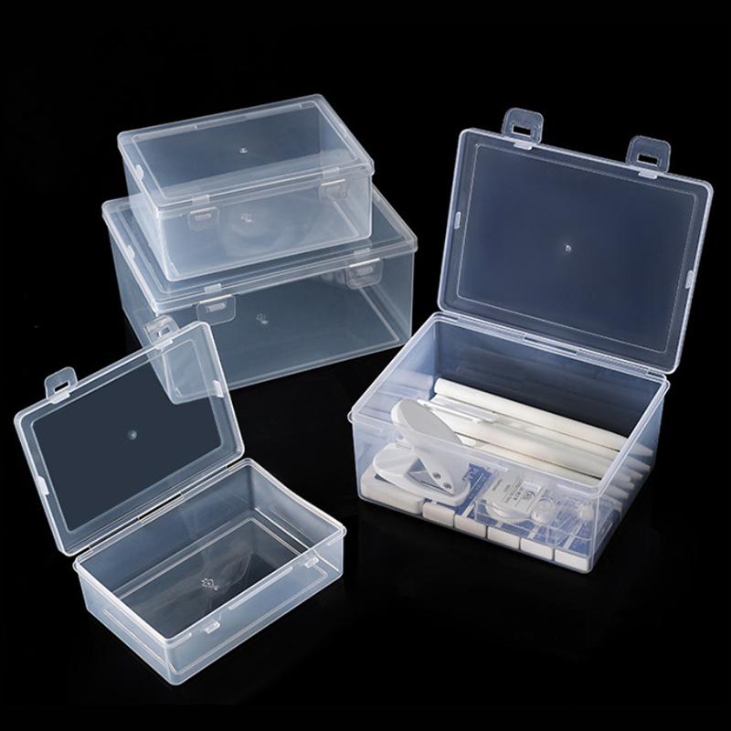Nail Art Plastic Clear Double Buckle Storage Box Nail Rhinestone Brush Pen Buffer Grinding Files Organizer Container Case