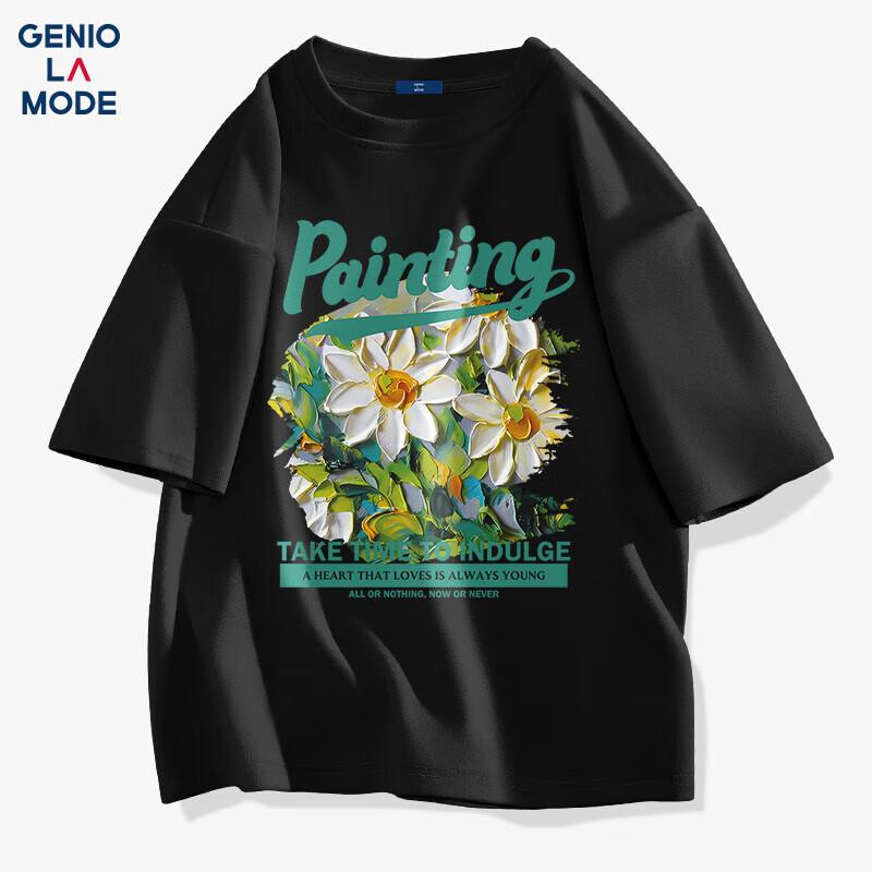 GENIOLAMODE Men s Retro Oil Painting Print Short Sleeve T-shirt 2XL