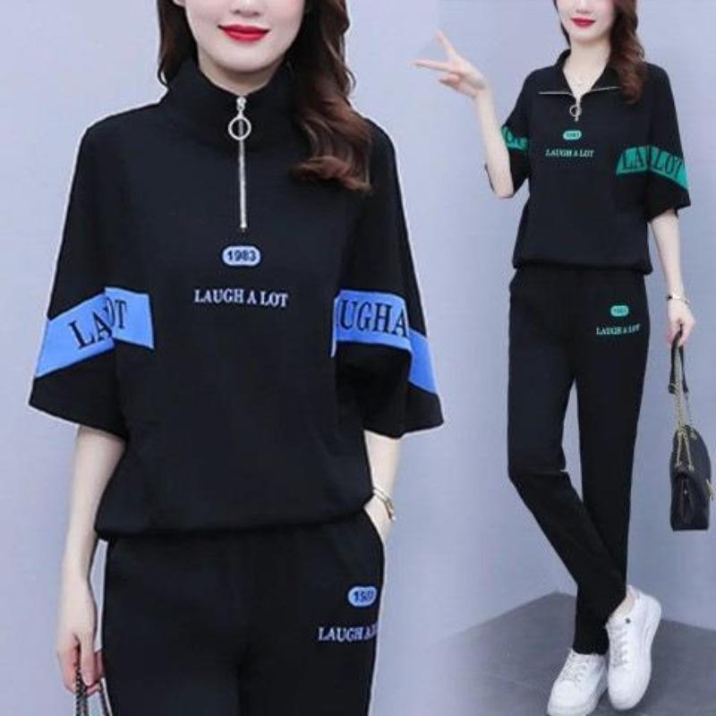 Fashionable Casual Sports Outfit for Women - Summer Printed Short-sleeved Loose Two-piece Set