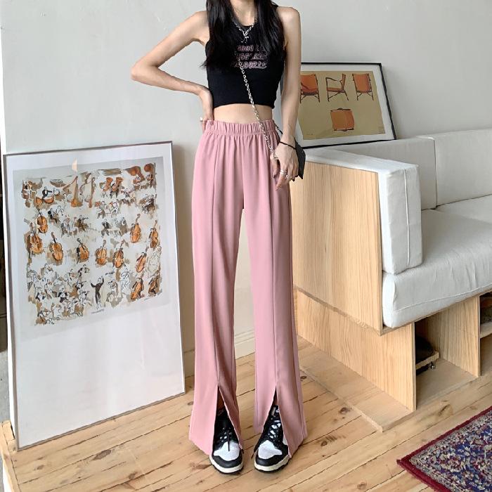 Split Wide-Leg Pants Women Summer Thin High-Waisted Loose Slim Draped Suit Straight Pants Dragged Casual Pants