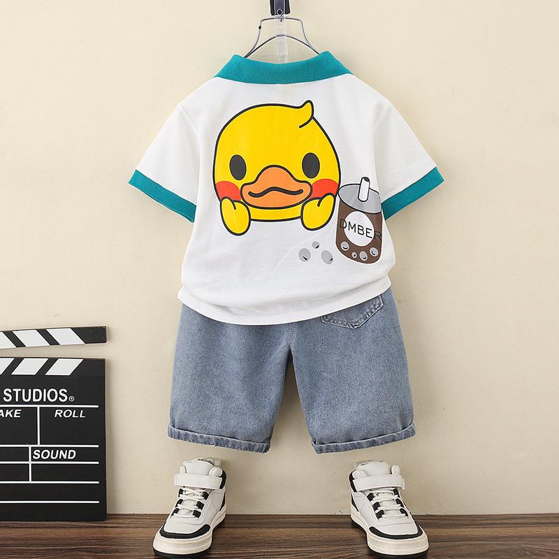 Adorable Little Yellow Duck Boys Summer Outfit Stylish Polo Short Sleeve Set For Kids
