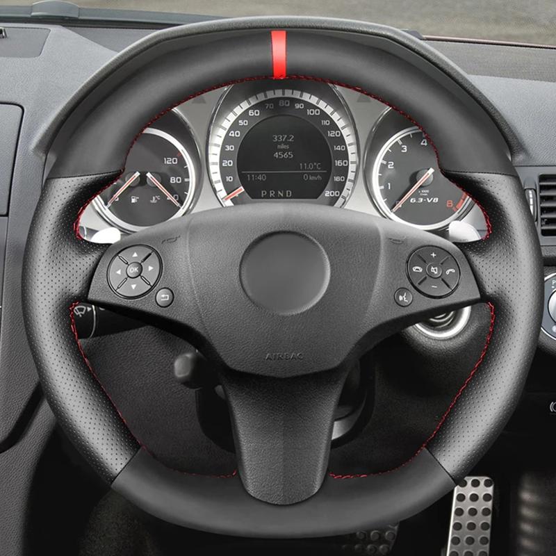

для Mercedes Benz C63 SL65 SLK55 AMG R230 C219 W204 W212 2008-2015 Ручная прошивка Замша Кожа Автомобильный чехол на руль style 1