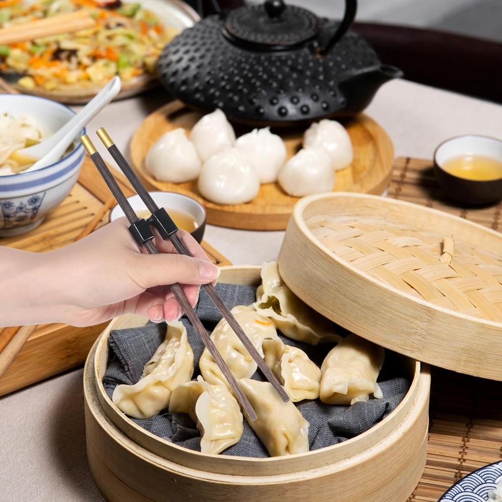 10 Pieces Reble Chopsticks Helpers Black Training Chopstick Hinges Connector Practice Chopsticks for Adults, Kids, Beginners, Trainers or Learners
