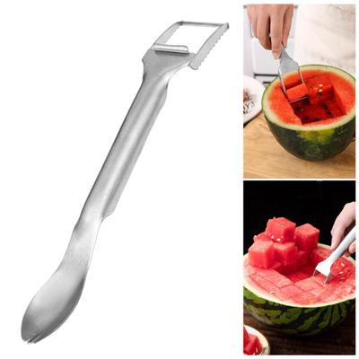 Watermelon Slicer Stainless Steel Fruit Cutter Dual Head Watermelon Fork Slicer Tool for Cubes Melon Pineapple Tool for Kitchen