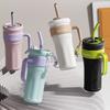 1.25L Insulated Mug Thermal Water Cup with Handle and Straw Cold Drink Bottle Stainless Steel Sports Bottle for Outdoor Sports