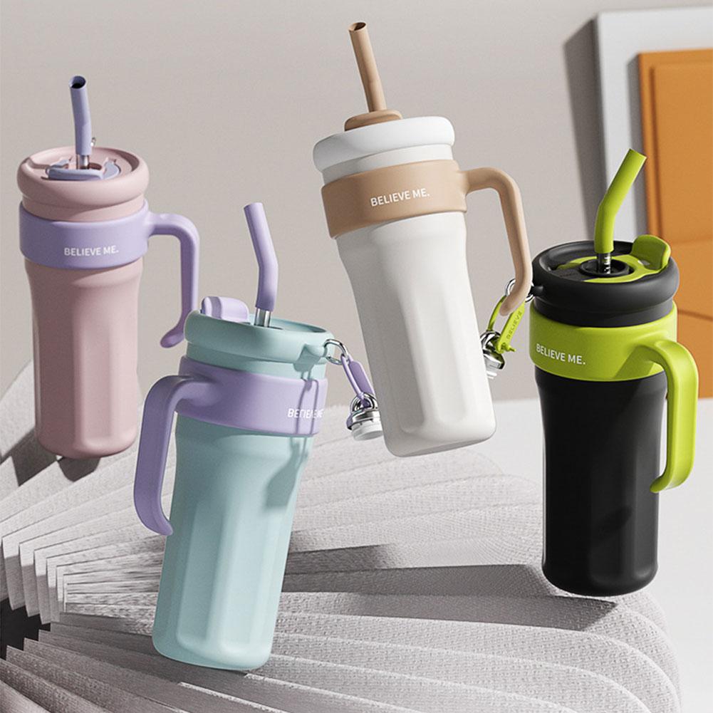 1.25L Insulated Mug Thermal Water Cup with Handle and Straw Cold Drink Bottle Stainless Steel Sports Bottle for Outdoor Sports