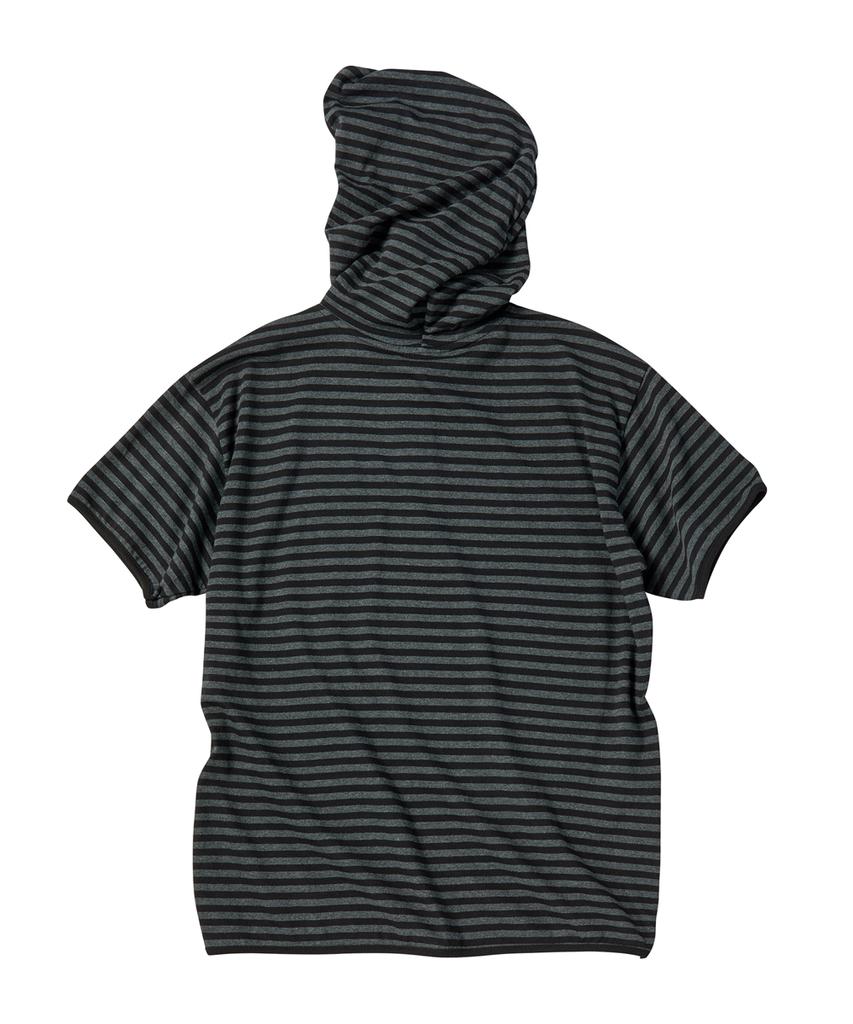 Eontaiteulseoul Symbol Stripe Henry Hoodie Crop Short Sleeve Black