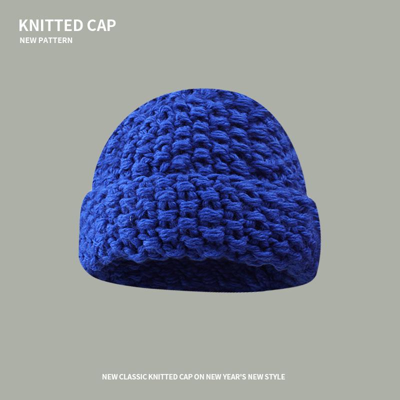 

Coarse knitted pineapple pattern wool hat, plain and versatile in autumn and winter, big head and small face, warm ear protection wool hat