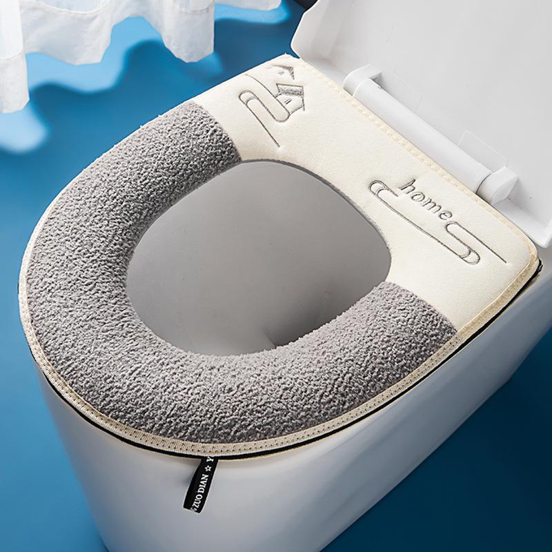 Toilet seat cover with hook and loop fastener, zippered seat pad, winter toilet seat cover, embroidered pattern, toilet seat cover pad