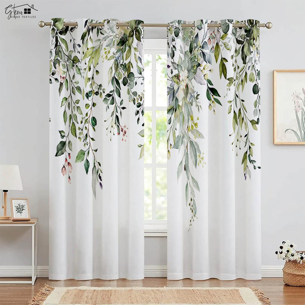 2-Piece Set of Of Autumn Leaf Print Design Window Curtains Machine Washable Bed Room Living Room Kitchen Four Seasons Decorative Curtains