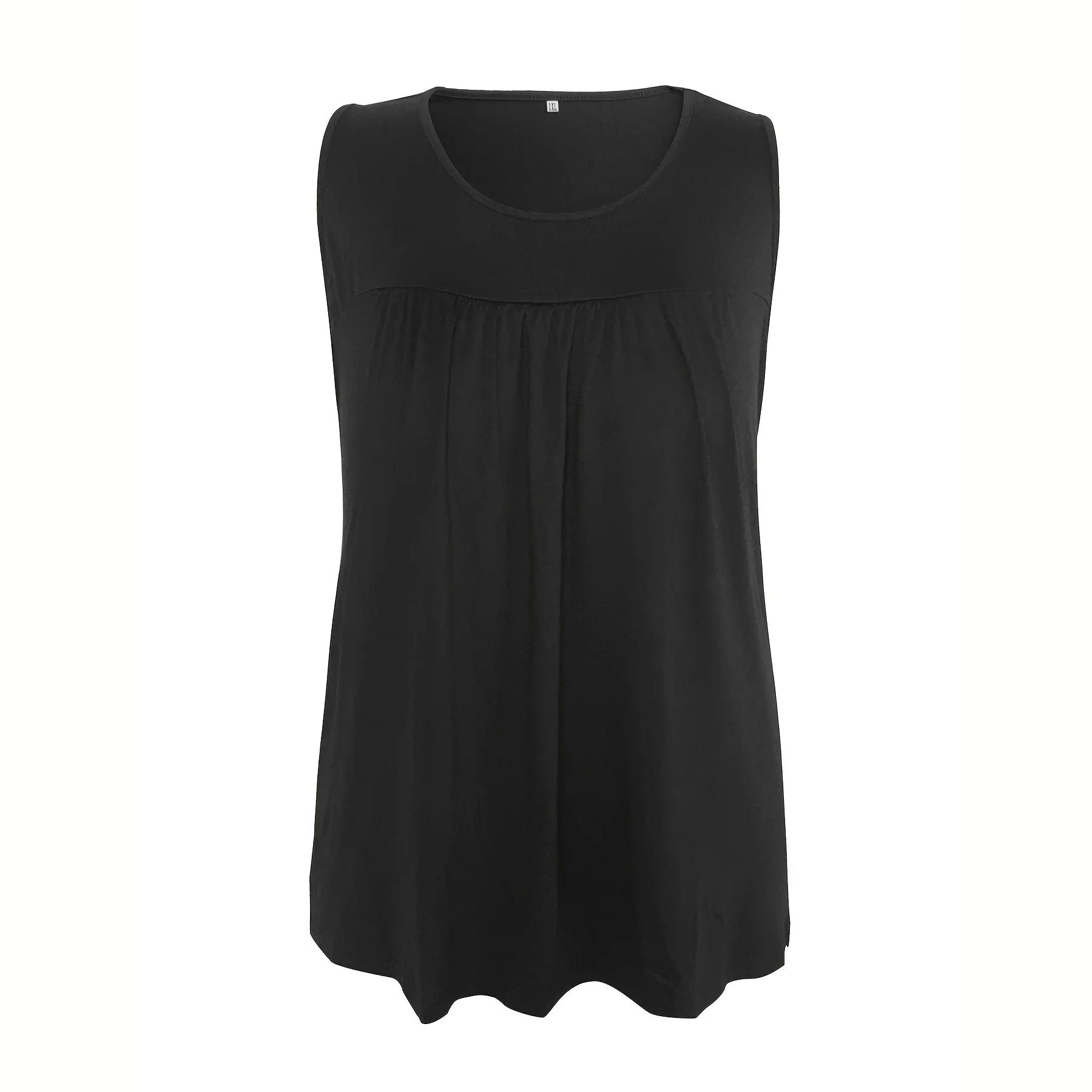 

Футболка больших размеров, женская однотонная футболка без рукавов с круглым вырезом, женская одежда больших размеров L чёрный