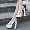 Fashion New European And American Mesh Waterproof Platform Small Size High Heels Thick Heels Outside Fairy Fashion Flip Flops Sandals