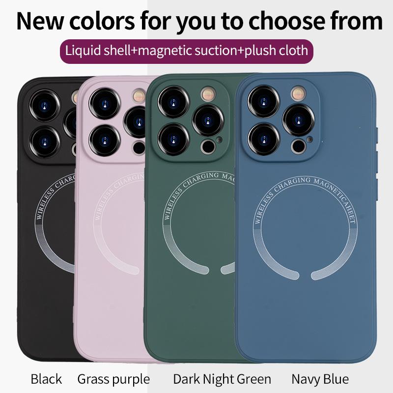Applicable iPhone16PRO Liquid Silicone Magnetic Mobile Phone Case iPhone17 All-inclusive Lens Soft I15 Protective Case