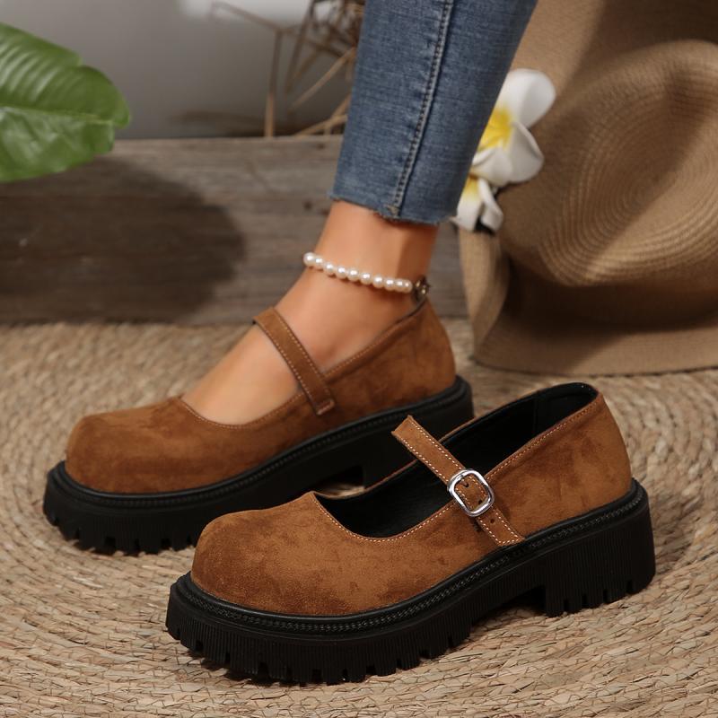 Braune Mary Janes Schuhe mit Metallschnalle Damen 2025 Sommer Klobige Plateau Mittelhohe Absätze Pumps Damen Einfarbig Geschlossene Zehen Sandalen Damen