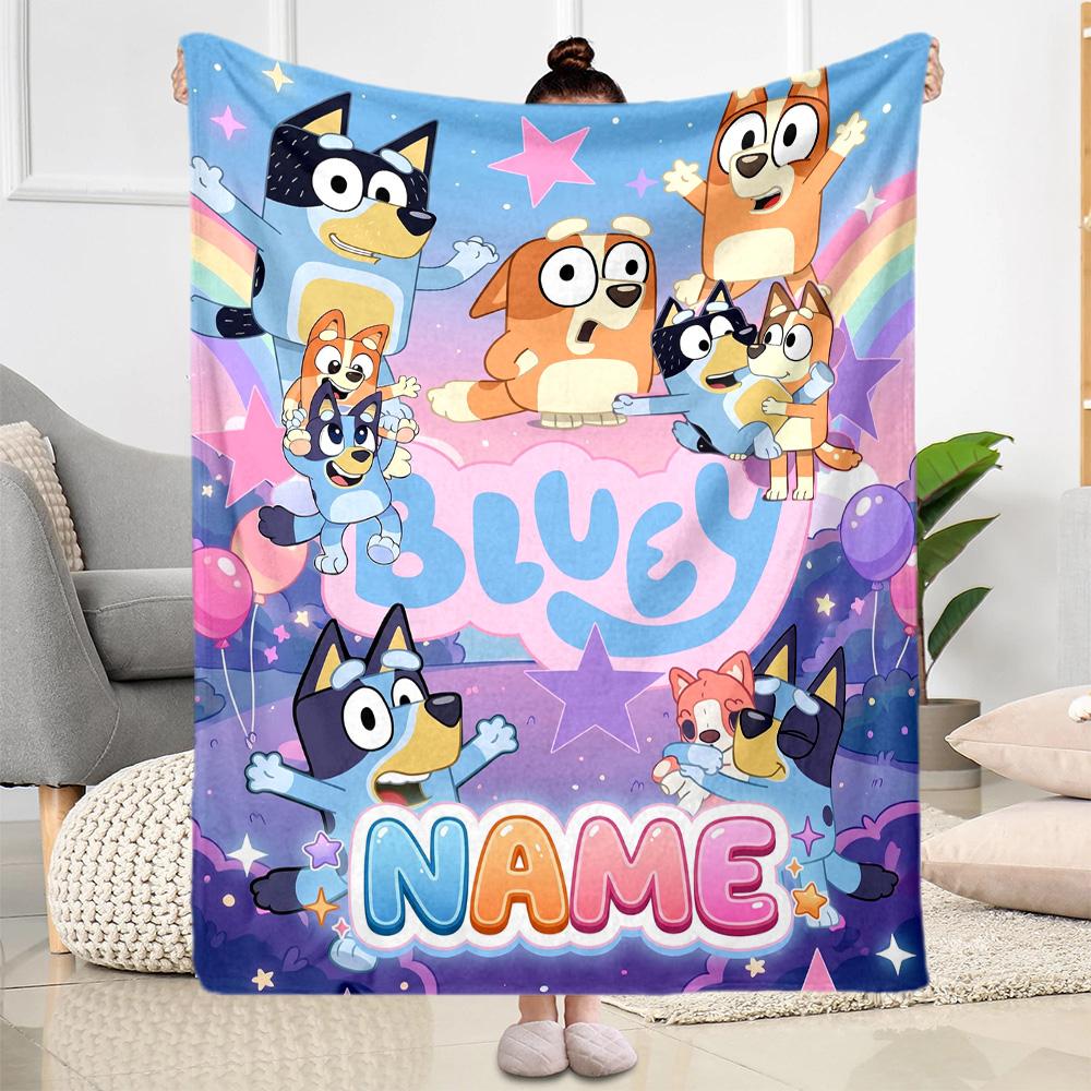 Bluey Friends Adventure Customize Your Name Blanket Cozy Customizable Blanket Comfortable for Sofa Living Room Livingroom Bedding for All Occasions