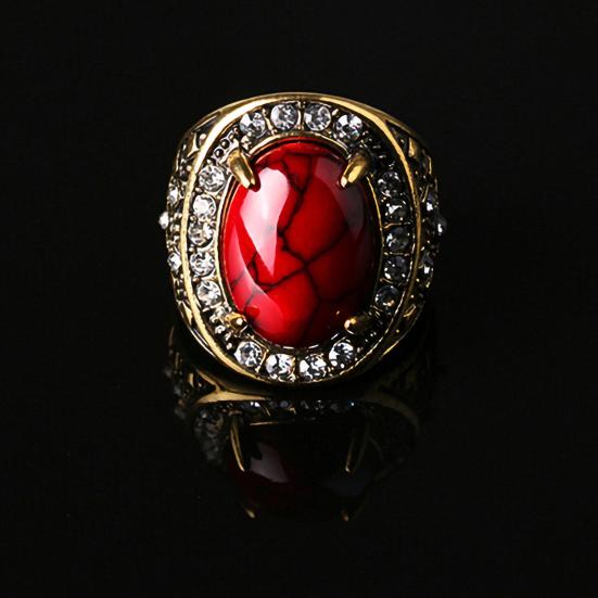 Unisex Turquoise Inlaid Ring Men Women Rhinestone Retro Ring Jewelry for Party