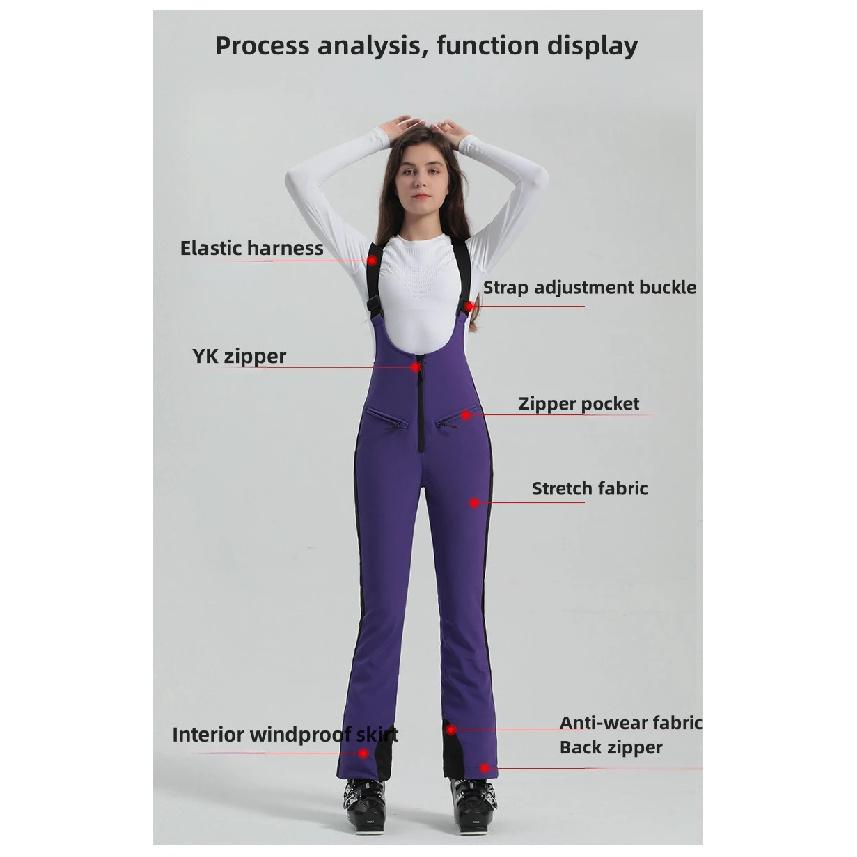2024 Gsou Snow Winter Ski Pant Women Snowboard Strap Trouser High Waist Elastic Windproof Waterproof Thicken Thermal for Outdoor