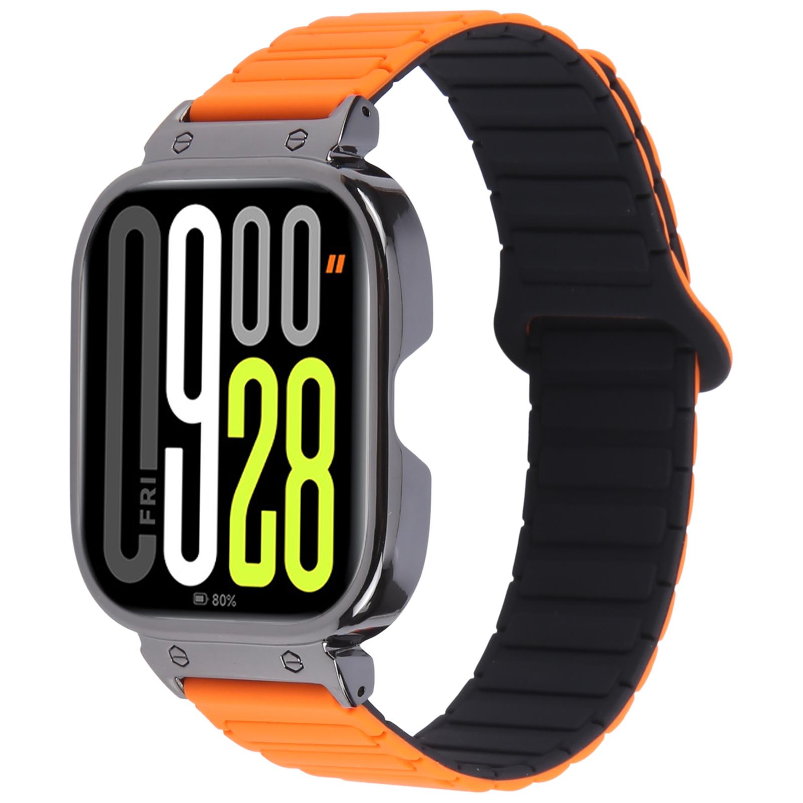 

For Xiaomi Redmi Watch 5 / 4 Metal Black Frame Integrated Magnetic Silicone Watch Band