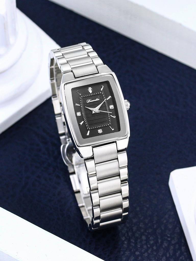 Ladies Stainless Steel Quartz watchSimple and Elegant Waterproof Diamond Square Wristwatch