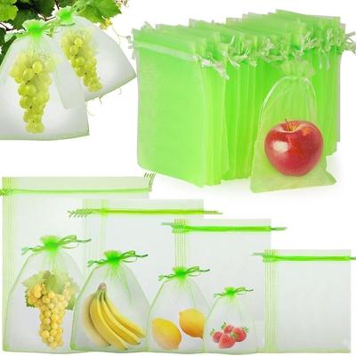 100Pcs Mesh Fruit Protection Bags Organza with Drawstring Fruits Insect Proof Bag Weather Resistant Plant Grow Bags