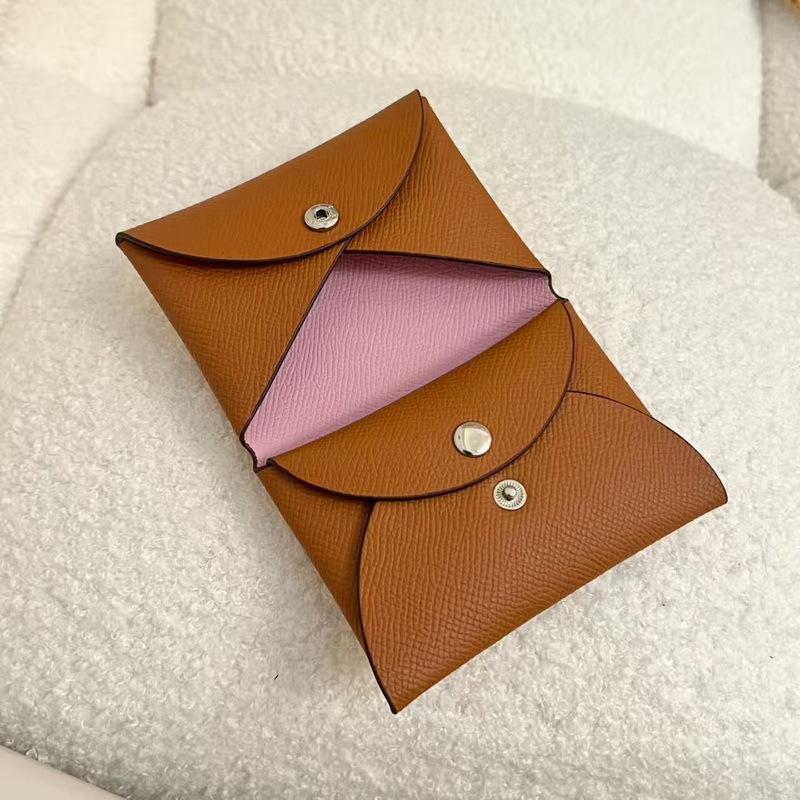 2025 New Style Real Leather Card Bag Womens Contrast Color Card Holder EP Lanyard Buckle Cross-Border Card Bag Zero Wallet Coin Purse