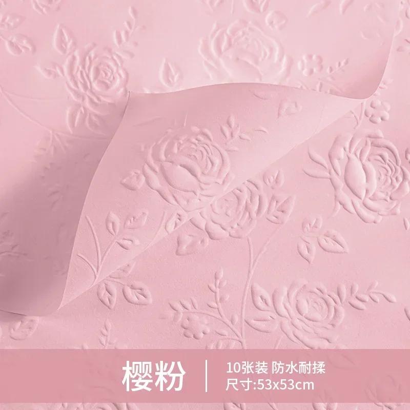 10piece 50x50cm 3D Flower Bouquet Wrapping Paper 3D Rose Texture Kraft Paper Floral Materials Birthday Gift Packaging Party Deco