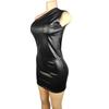 Sexy Diagonal Collar Imitation Leather Slim Bodycon Dress Women Sleeveless Non Leather Skinny Dress Elegant Club Party Vestidos