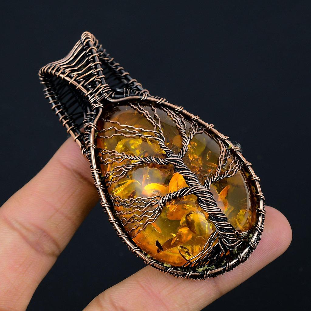 Baltic Amber Pendant, 999 Copper Wire Wrapped Gemstone Jewelry, Handmade Pendant For Mother Day