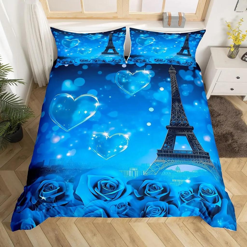 Royal Blue Roses Bedding Set Valentine's Day Flower Duvet Cover Girls Lovers Couple Comforter Cover Floral Polyester Quilt Cover