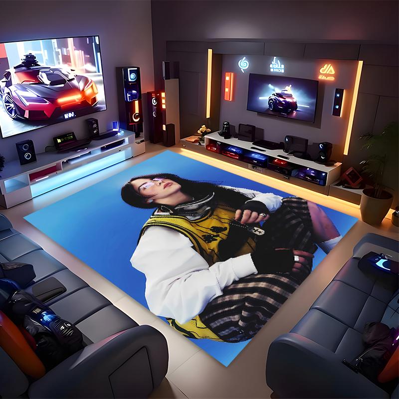1pc Singer Billie Eilish1 Print Area Rug - Soft, Washable Non-Slip Indoor Mat for Office Chairs, Living Room, Home Office Decorative Rug