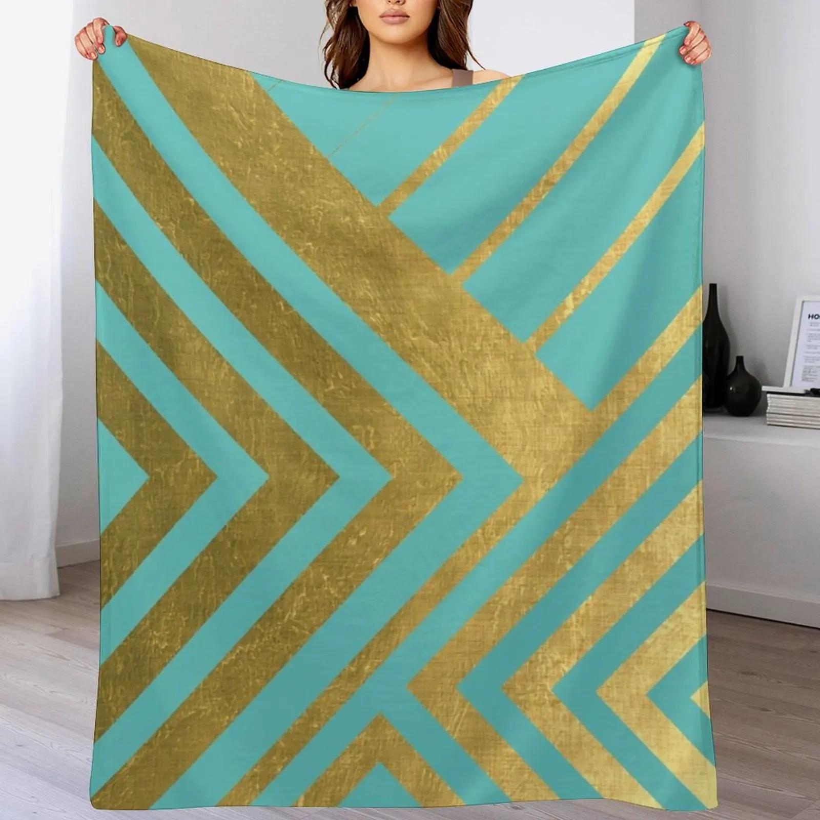 

Turquoise and Gold Geometric Luxe Throw Blanket Soft Warm Blanket Gift for Men Women Adults 102x76cm(40x30in)