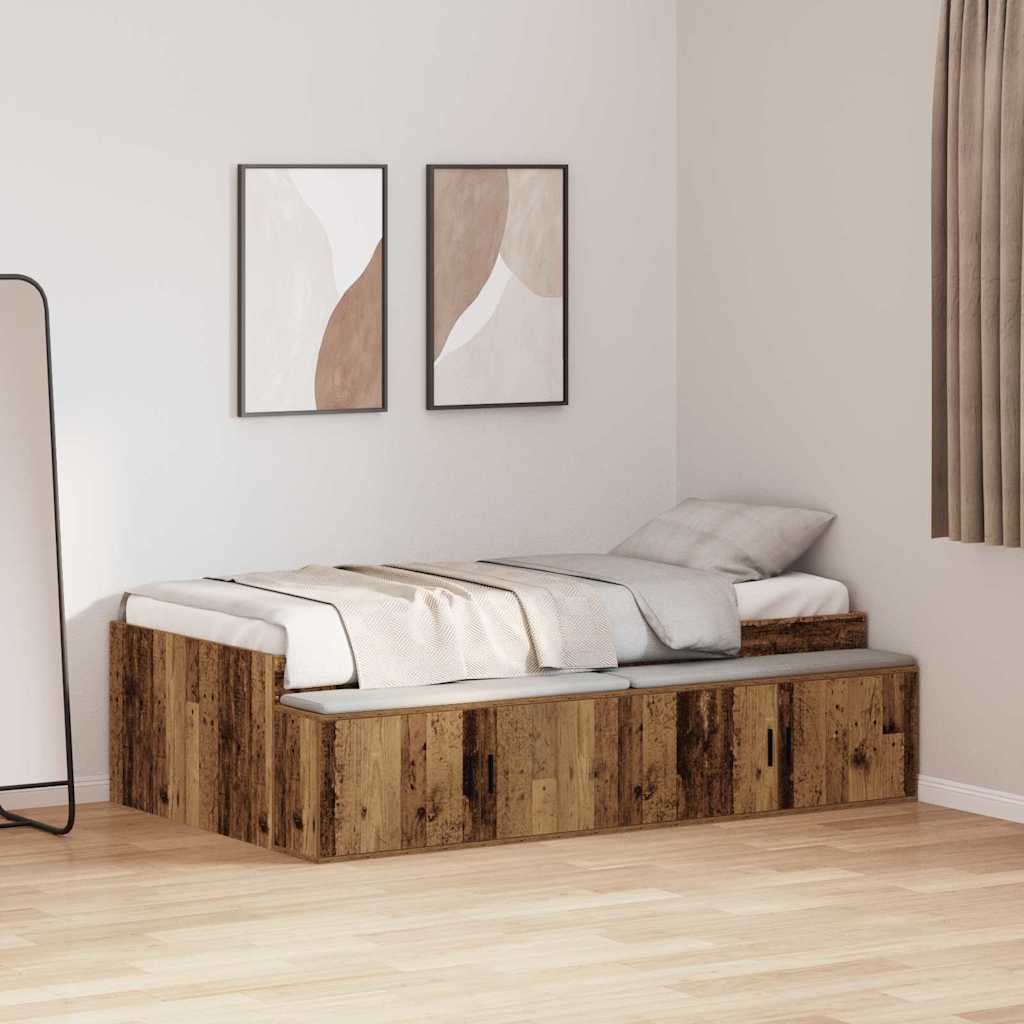 Bed Frame with Drawers Reclaimed Wood Look 90 x 200 cm Particleboard