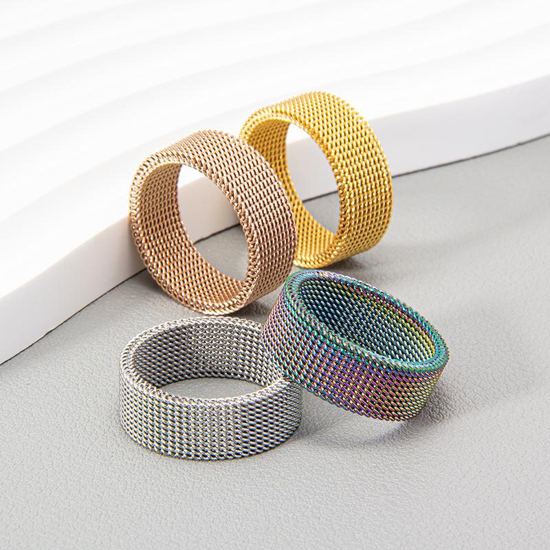 New Mens Modern Stainless Steel Mesh Band Ring 8mm Wide For Men Women Retro Jewelry Gift