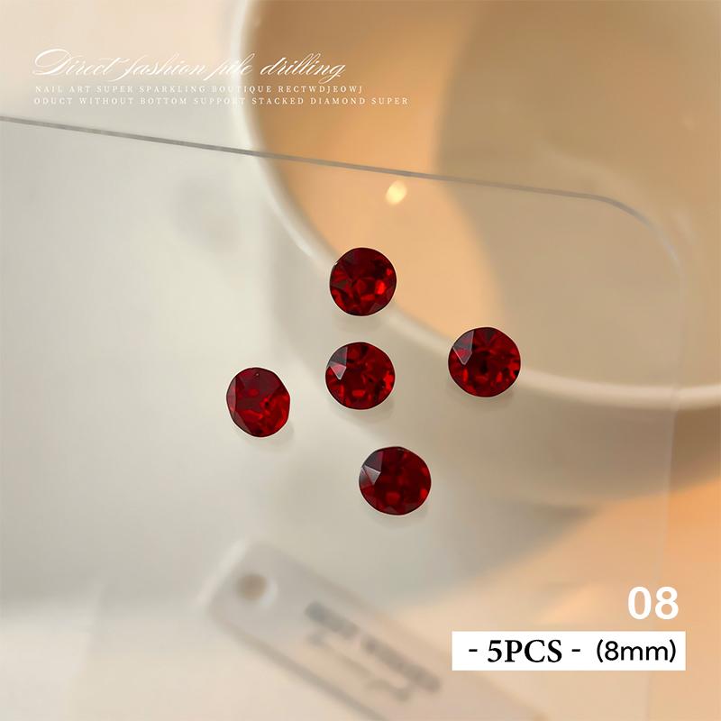 5 Pcs Red Nail Gems Pointed Bottom Rhinestones Multiple Shapes Nail Crystal Diamond Mixed Luxury Glass Rhinestones Charms Decor