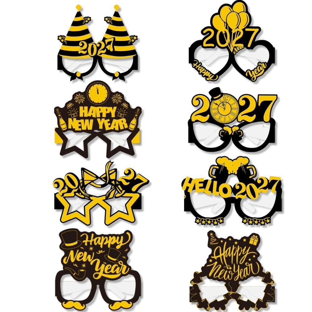 8PCS Colorful Printed 2027 New Year Party Glasses Irregularly Shaped Festive Party Glasses  Children
