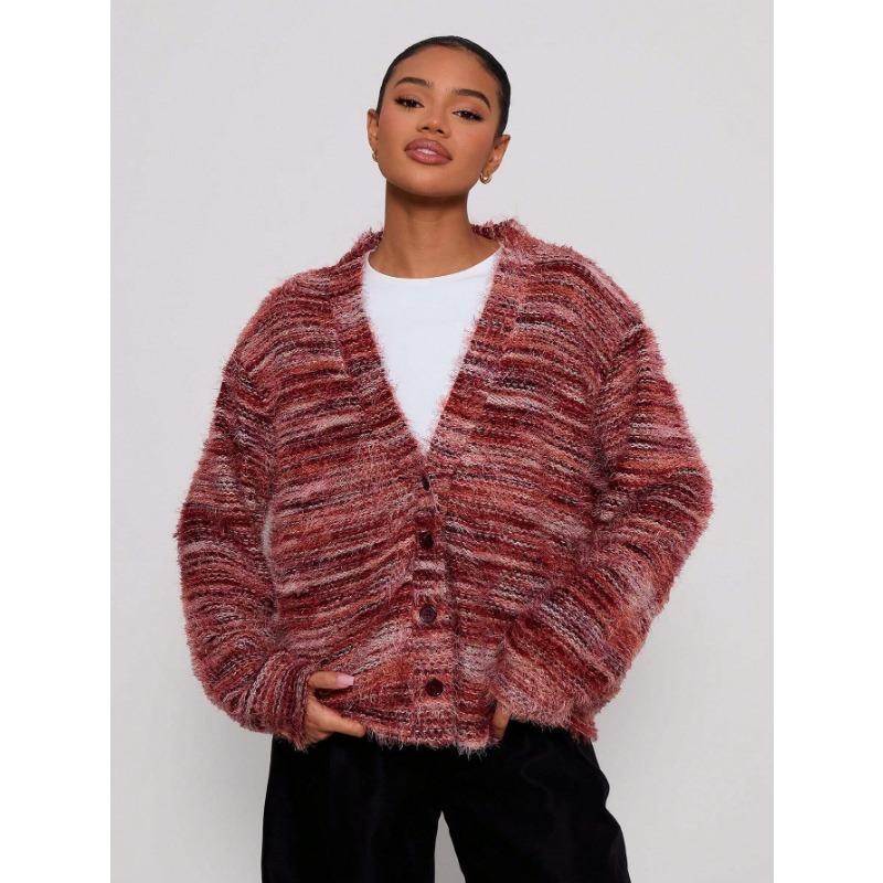 DAFIFY Women's Fashion Casual Fall Winter Colour Block Print Long Sleeve V-Neck Sweaters