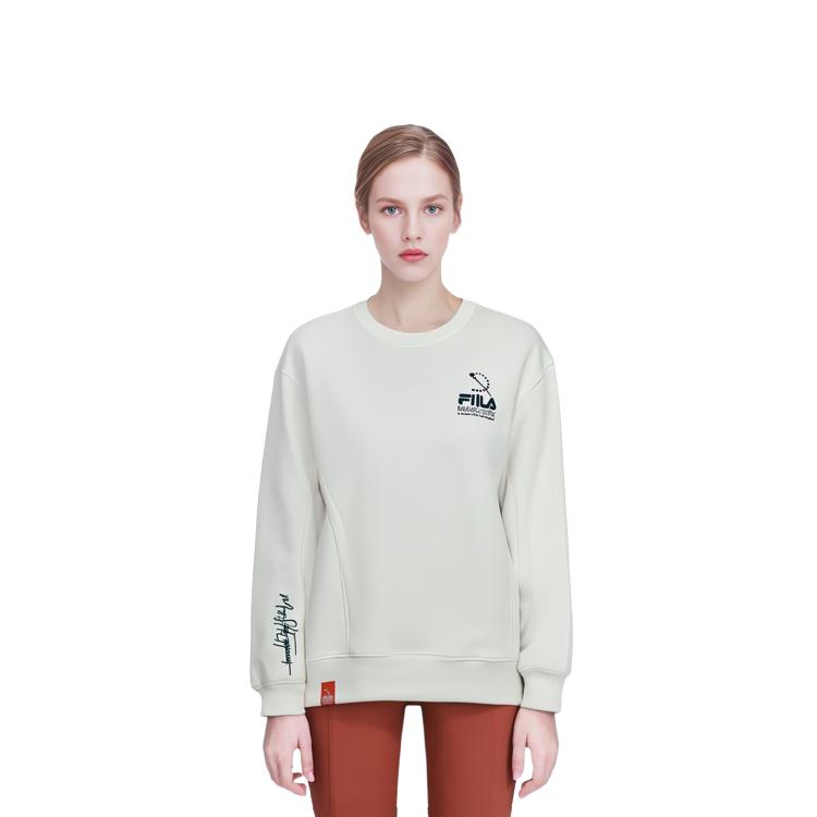 FILA Solid Color Crew Neck Pullover Long Sleeve Sweatshirt Women sweatshirt Cloud-Mushroom-White F11W319208F-WT