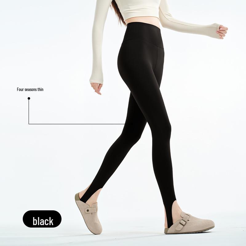 

High-Waisted Foot-Strap Yoga Pants – Slimming, Elastic, Tummy Control, Perfect for Spring/Summer Fitness and Bodybuilding. One Size чёрный