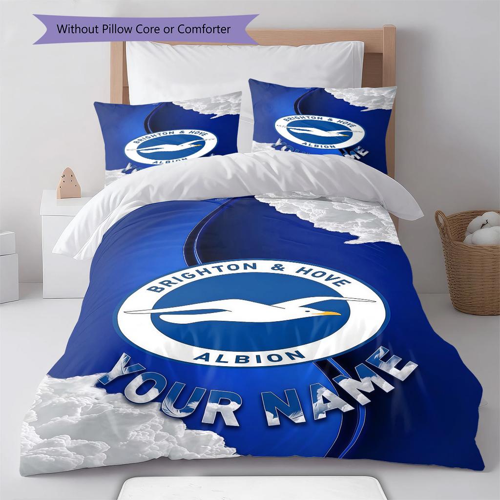 Brighton Hove Albion Custom Name Pattern Bedding Quilt Set Quilt Cover Pillowcase Home Birthday Gift(1 * Duvet Cover + 2 * Pillowcase, Without Core)