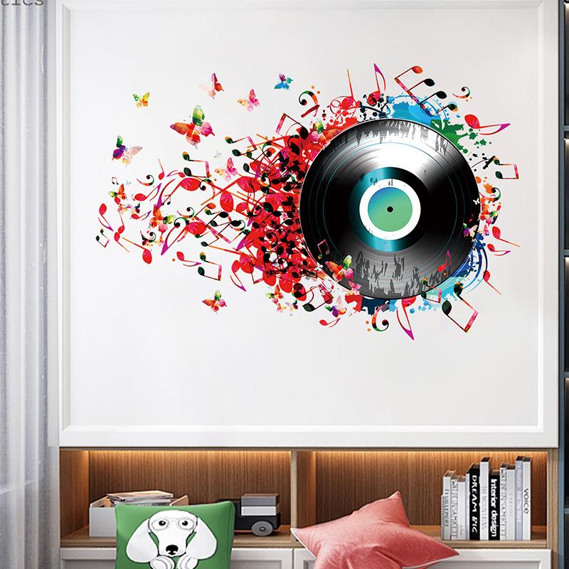 Music Wall Stickers Vinyl Decals for Living Room Bedroom Concert Hall Creative Album Art Peel and Stick Wall Decoration