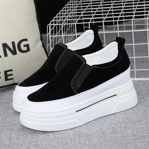 2025 Spring 8cm Inner Heightening Women's Shoes Autumn New Lazy Shoes Slip-on Muffin Thick-soled Loafers Casual Shoes