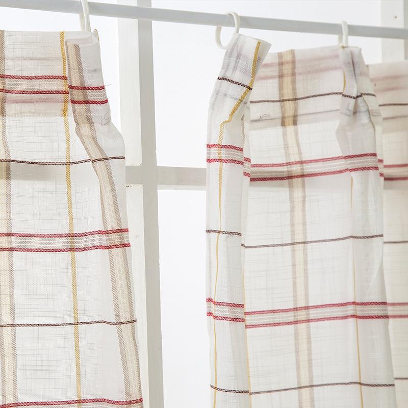 Japanese Curtains Korean S Hook Plaid Hemp, Pastoral Style Short Curtains