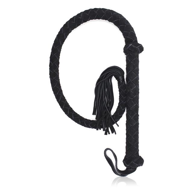 VaHppy Genuine Leather Adult SM Toys Snake Whip 108cm 250g Black/Red Fringed Ponytail Braided Conditioning Spanking
