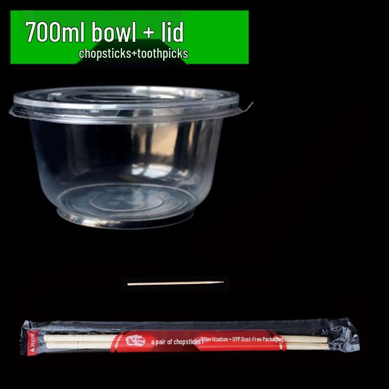 Disposable Tableware Set: Thickened Plastic Bowl with Lid, Banquet Spoon, Cup, and Chopsticks for Weddings and Household Use