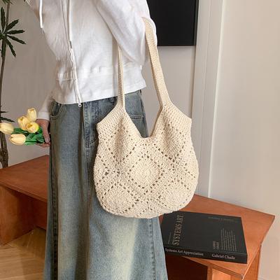 Small Fresh Pastoral Style Cotton Rope Shoulder Bag Woven Soft Bag Travel Versatile Fashion Straw Woven Cotton Rope Underarm Bag