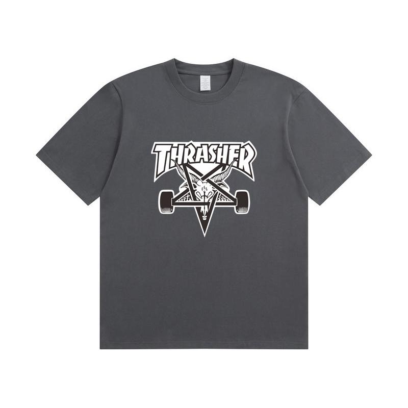 A1-07 Summer Thrasher Letter Print T-Shirt Men Women Oversized Cotton Short Sleeve Casual Streetwear Tee Top