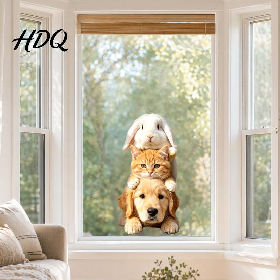 Removable Static Cling Stacking Pet Window Cling Dog Cat Rabbit Decorative Glass