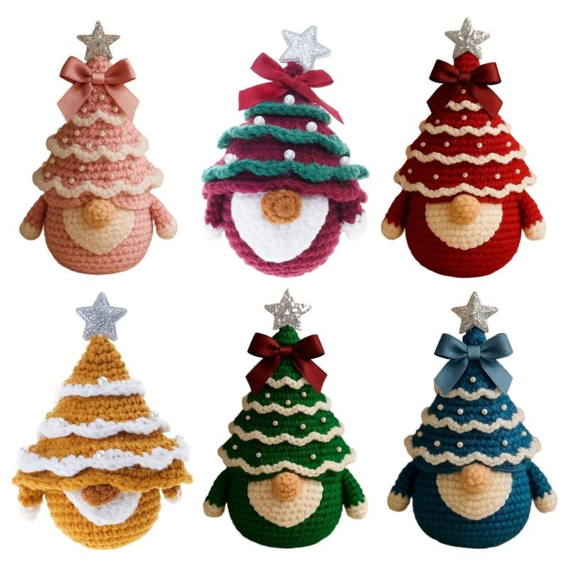 Crochet Christmas Tree Gnomes Set Soft Cotton Yarns Handmade for Festival Home Decoration Holiday Ornament