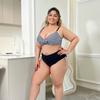 Plus Size Womens Striped High-Waisted Triangle Bikini Set With Underwire Padding